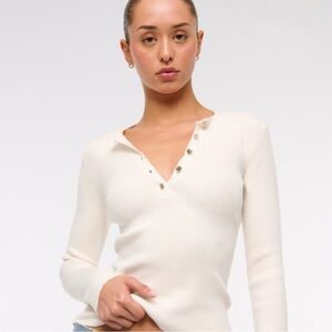 Abercrombie & Fitch Women's Ivory Ribbed Long Sleeve Henley